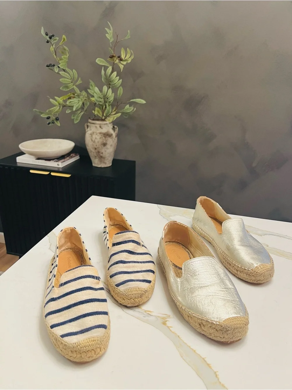 Soludos Blue-Striped Canvas and Gold Metallic Espadrilles - Bundle of 2